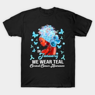 We Wear Teal Black Woman Cervical Cancer Awareness T-Shirt